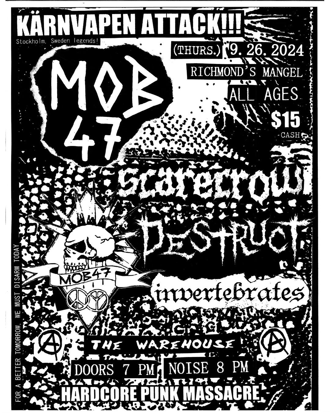 9\/26: MOB 47 (Sweden) w\/ Destruct, Scarecrow and Invertebrates