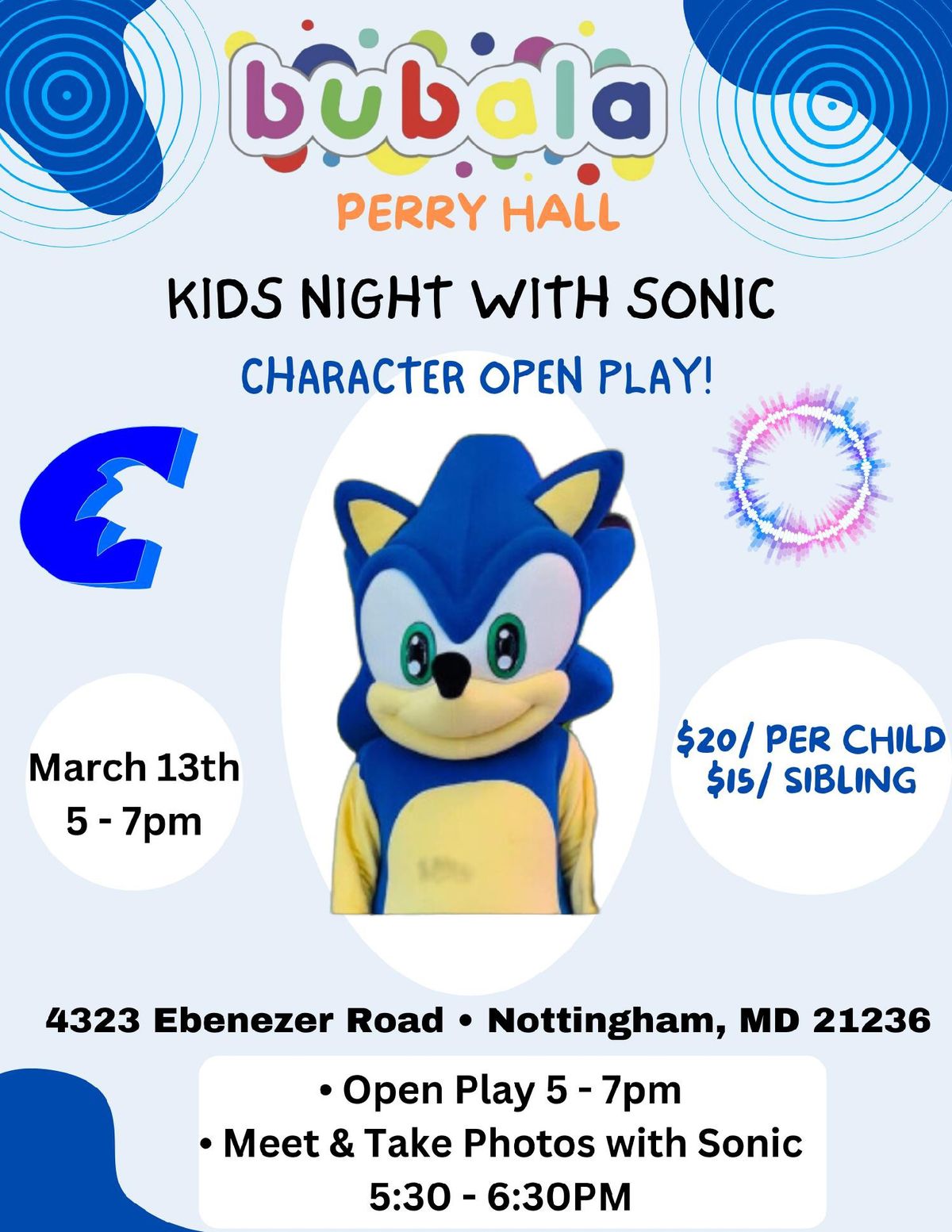 Kids Character Night at Bubala Perry Hall