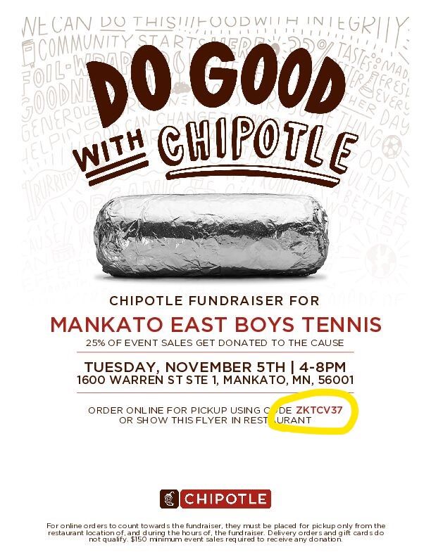 East Boys Tennis - Chipotle fundraiser (campus location)